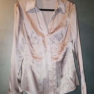Women's Caché silver silk & spandex blouse
